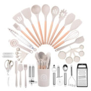 ست لوازم آشپزی 46 تکه مدل Khaki آرکئوتریکس شامل سیلیکون غیرچسبنده و دسته چوبی مقاوم در برابر حرارت